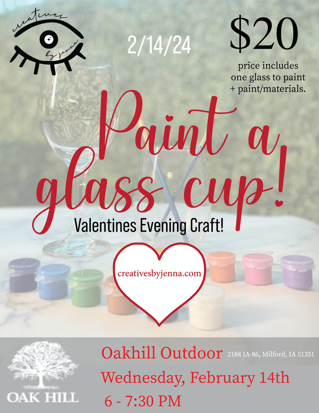 Paint a glass cup  - Valentines Evening Craft at Oakhill Outdoor 2/14/24